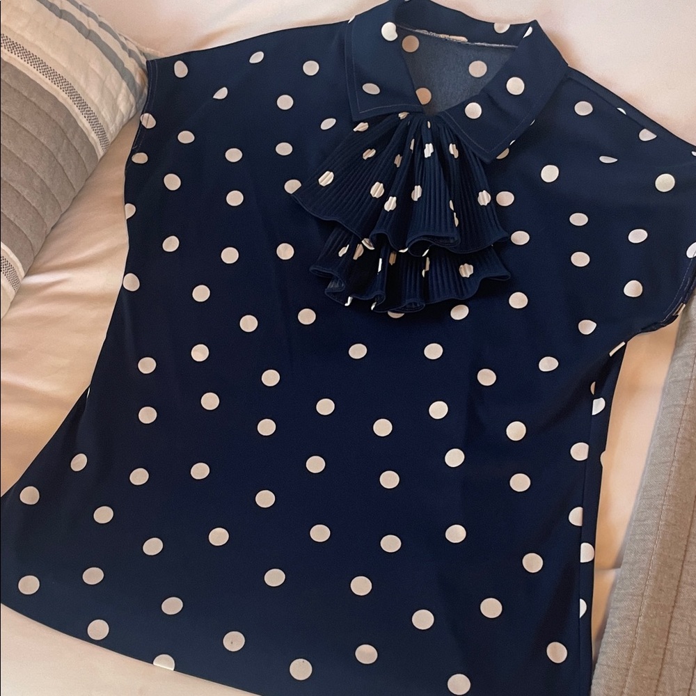 Navy Polka Dot Women's Top with removable ruffle
